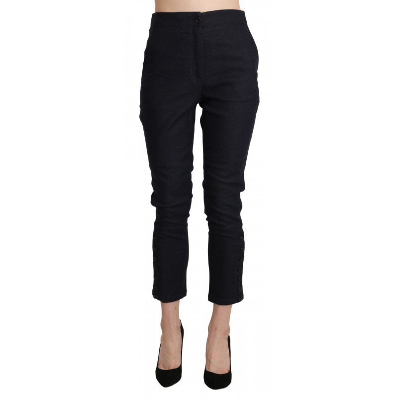 Pantaloni neri in cotone corto Capri a vita alta - IT40-S