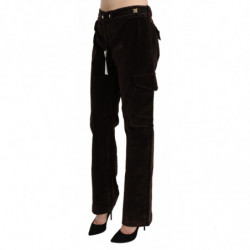 Pantaloni cargo dritti in cotone marrone a vita alta - IT42-M