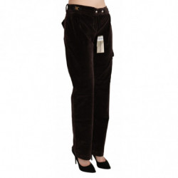 Pantaloni cargo dritti in cotone marrone a vita alta - IT42-M