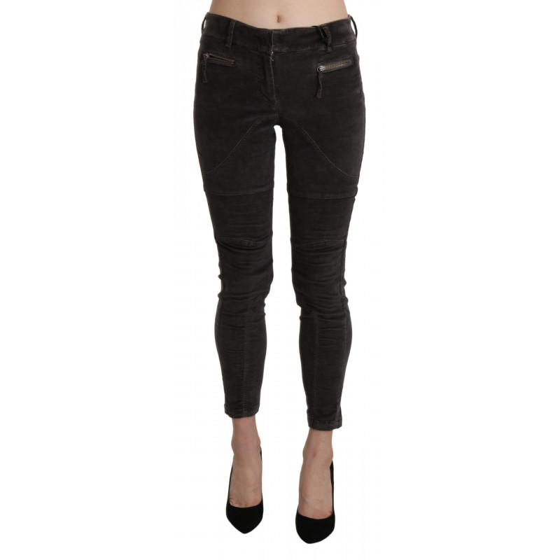 Pantaloni cropped in cotone capri di velluto marrone - IT42-M