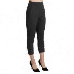 Pantaloni grigi in cotone corto Capri a vita alta - IT44-L