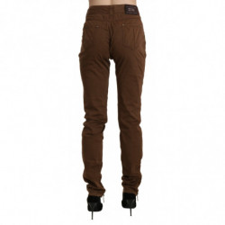 Pantaloni skinny in cotone a vita alta marroni - IT44-L