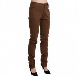 Pantaloni skinny in cotone a vita alta marroni - IT44-L