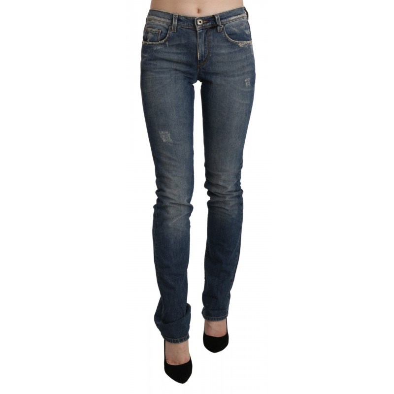Jeans skinny in denim blu a vita media lavati - W26