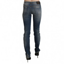 Jeans skinny in denim blu a vita media lavati - W26