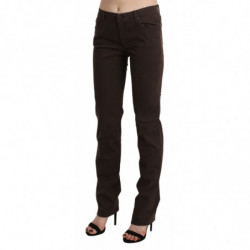 Jeans in cotone con pantaloni slim skinny a vita media marrone - W32