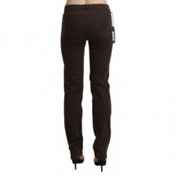 Jeans in cotone con pantaloni slim skinny a vita media marrone - W32