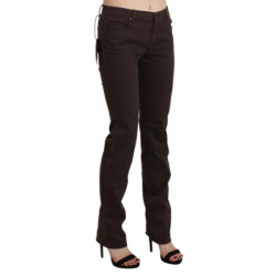 Jeans in cotone con pantaloni slim skinny a vita media marrone - W32