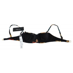 Top bikini da bagno da donna con stampa di conchiglie nere - IT1 - XS