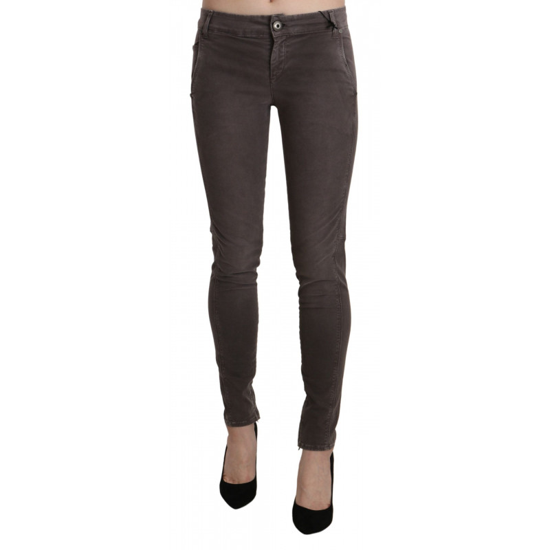 Jeans in cotone con pantaloni slim skinny a vita bassa marrone - W26