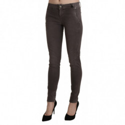 Jeans in cotone con pantaloni slim skinny a vita bassa marrone - W26