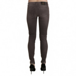 Jeans in cotone con pantaloni slim skinny a vita bassa marrone - W26