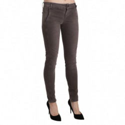 Jeans in cotone con pantaloni slim skinny a vita bassa marrone - W26