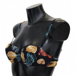 Top bikini da bagno da donna con stampa di conchiglie nere - IT1 - XS