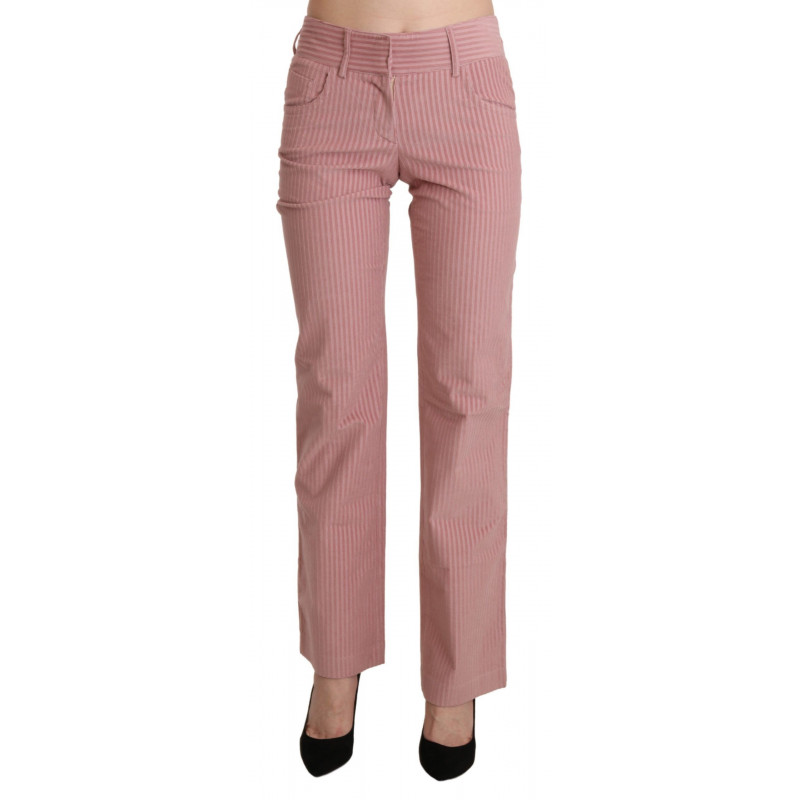 Pantaloni di cotone dritti a vita media rosa - IT44-L