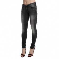 Jeans in cotone con pantaloni skinny lavati grigio nero - W27