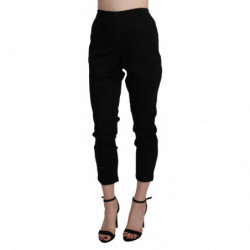 Pantalone capri in cotone corto skinny a vita alta nero - IT42 - S
