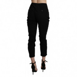 Pantalone capri in cotone corto skinny a vita alta nero - IT42 - S