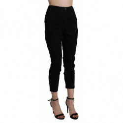 Pantalone capri in cotone corto skinny a vita alta nero - IT42 - S