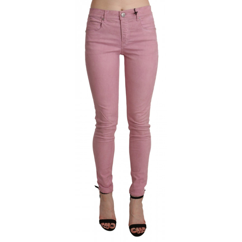 Pantaloni skinny in denim elasticizzato rosa a vita media - W26