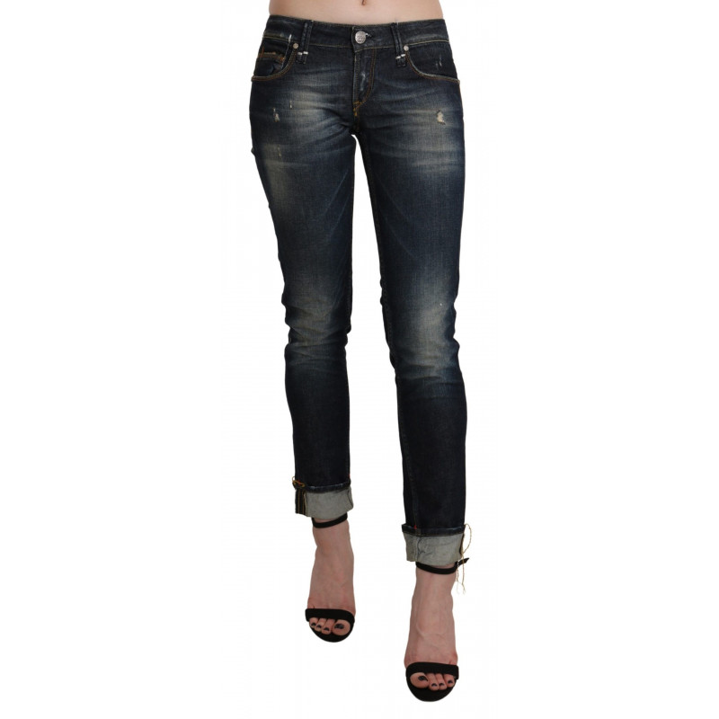 Pantaloni di jeans corti skinny a vita bassa lavati blu - W26