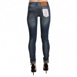 Pantaloni in denim corto skinny a vita bassa lavati blu - W26