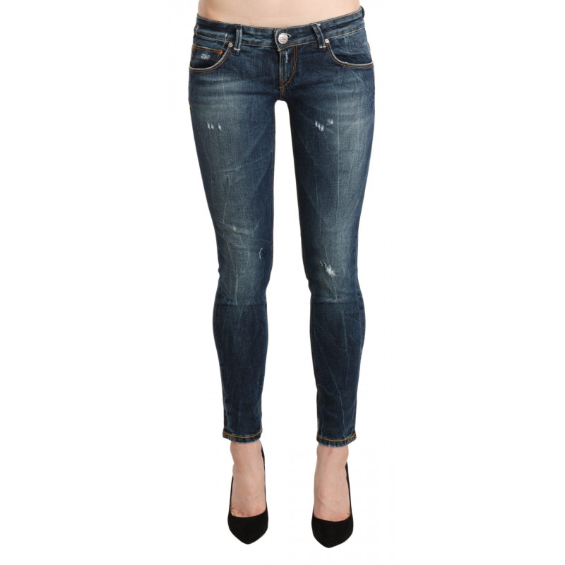 Pantaloni slim in denim skinny a vita bassa lavati blu - W26