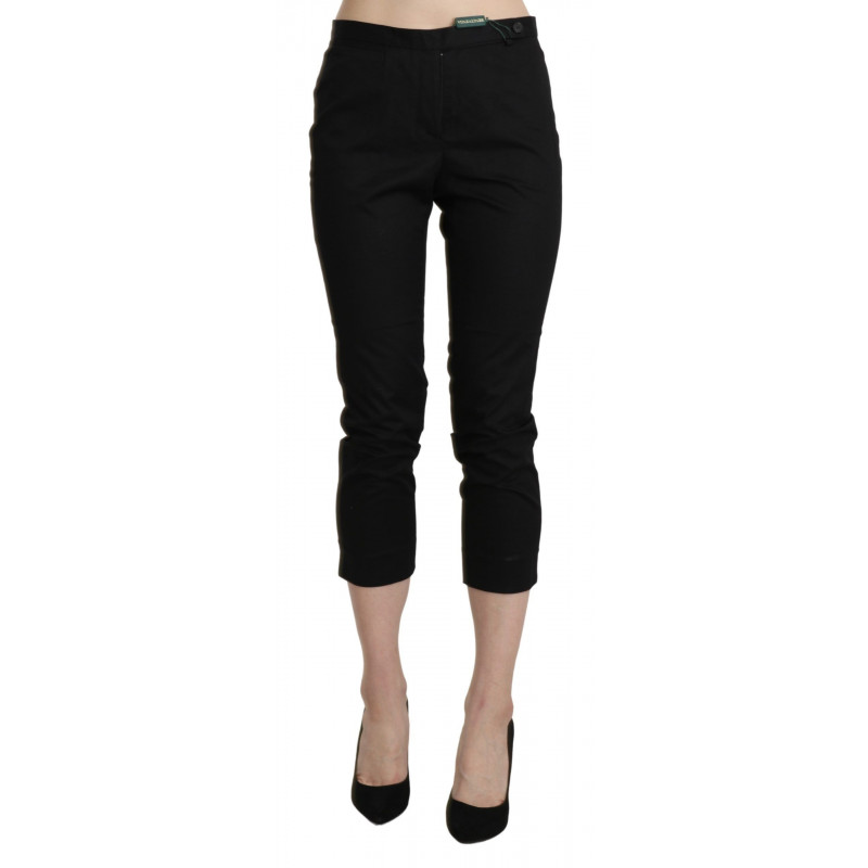 Pantaloni eleganti corti skinny a vita alta neri - IT44-L