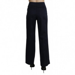 Pantaloni pantaloni eleganti dritti a vita alta blu navy - IT46-XL