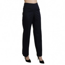 Pantaloni pantaloni eleganti dritti a vita alta blu navy - IT46-XL