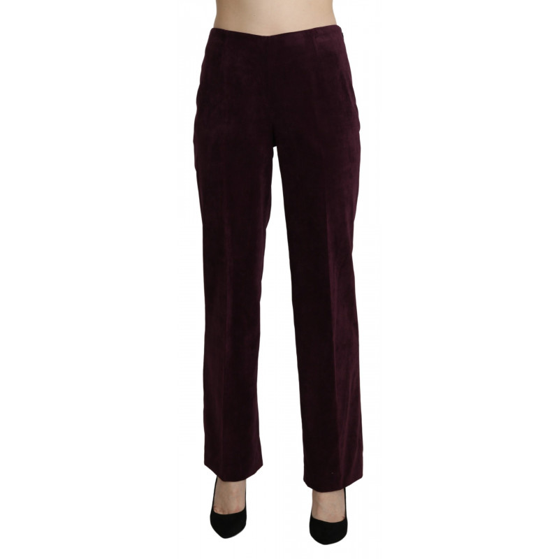 Pantaloni pantaloni dritti vita alta pelle scamosciata viola - IT48