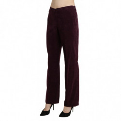 Pantaloni pantaloni dritti vita alta pelle scamosciata viola - IT48