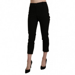 Pantaloni eleganti corti skinny a vita alta neri - IT44-L