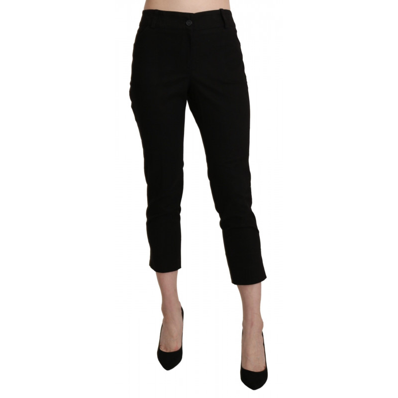 Pantaloni eleganti corti skinny a vita alta neri - IT48-XXL