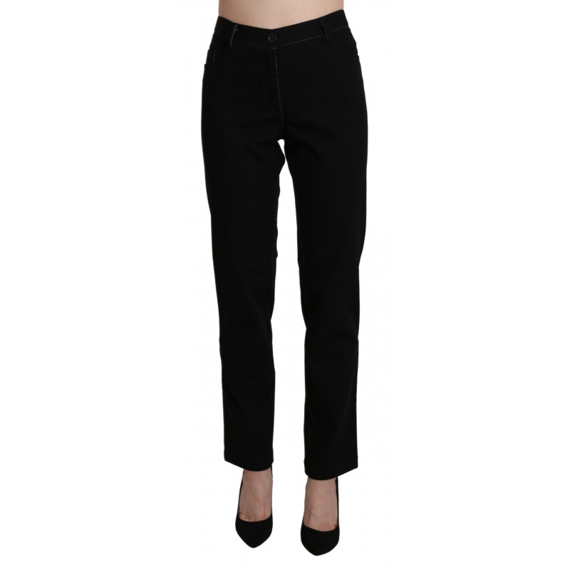 Pantaloni casual dritti a vita alta neri - IT46-XL