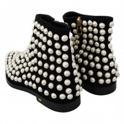 Scarpe stivali con borchie in pelle scamosciata nera - EU39/US8.5