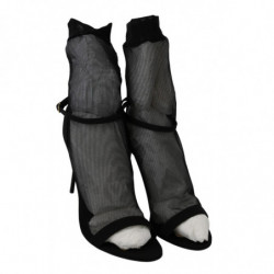 Sandali con tacco a spillo elasticizzati in tulle nero - EU41/US10.5