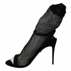Sandali con tacco a spillo elasticizzati in tulle nero - EU41/US10.5