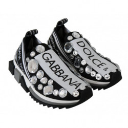 Scarpe sneakers da donna in cristallo bianco nero - EU35/US4.5