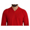 Maglione pullover in felpa di lana con scollo a V rosso - XL