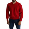 Maglione pullover in felpa di lana con scollo a V rosso - XL
