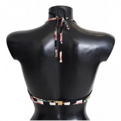 Top bikini da bagno con stampa rosa a righe multicolori - IT1 - XS