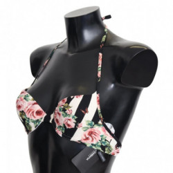 Top bikini da bagno con stampa rosa a righe multicolori - IT1 - XS