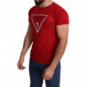 T-shirt traforata casual da uomo con stampa logo in cotone rosso - XL