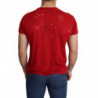 T-shirt traforata casual da uomo con stampa logo in cotone rosso - XL