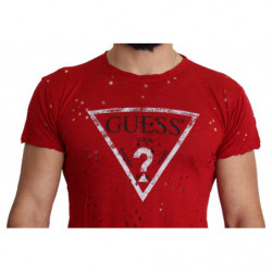 T-shirt traforata casual da uomo con stampa logo in cotone rosso - XL