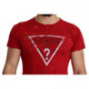 T-shirt traforata casual da uomo con stampa logo in cotone rosso - XL