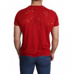 T-shirt traforata casual da uomo con stampa logo in cotone rosso - L