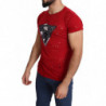 T-shirt traforata casual da uomo con stampa logo in cotone rosso - L