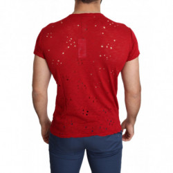 T-shirt traforata casual da uomo con stampa logo in cotone rosso - L